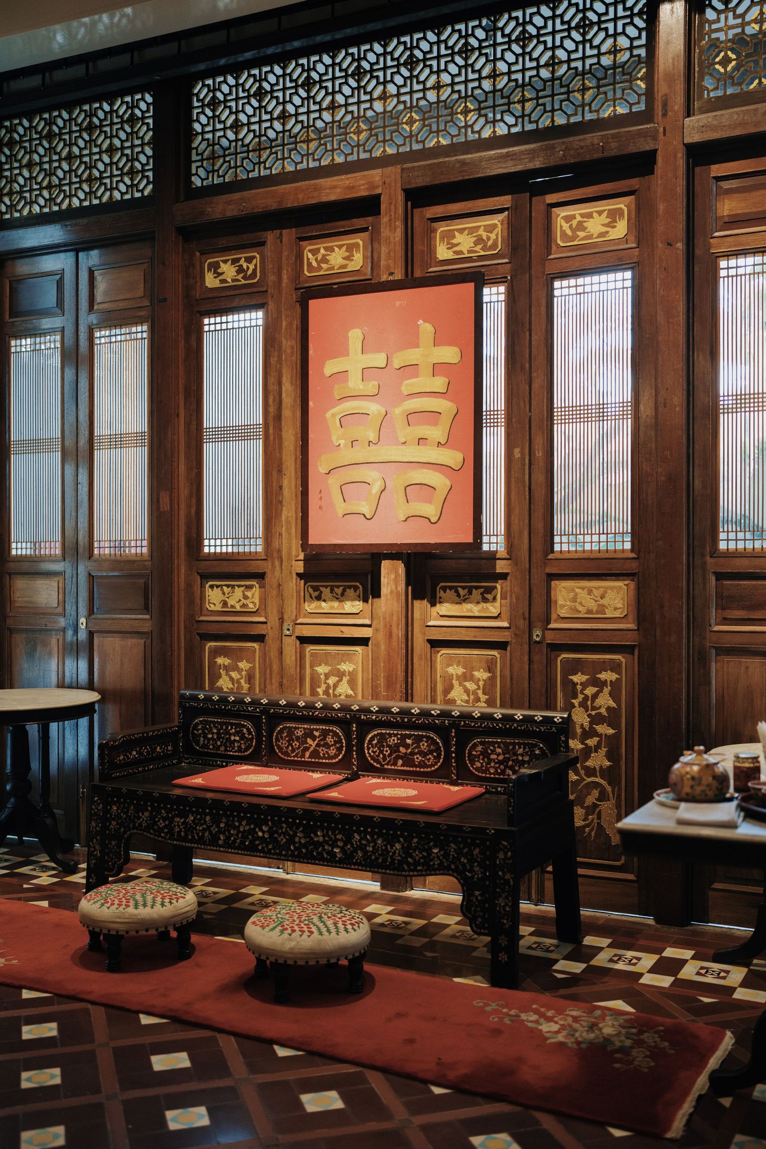 Traditional Chinese wedding tea ceremony setting at Seven Terraces Penang with Peranakan heritage decor