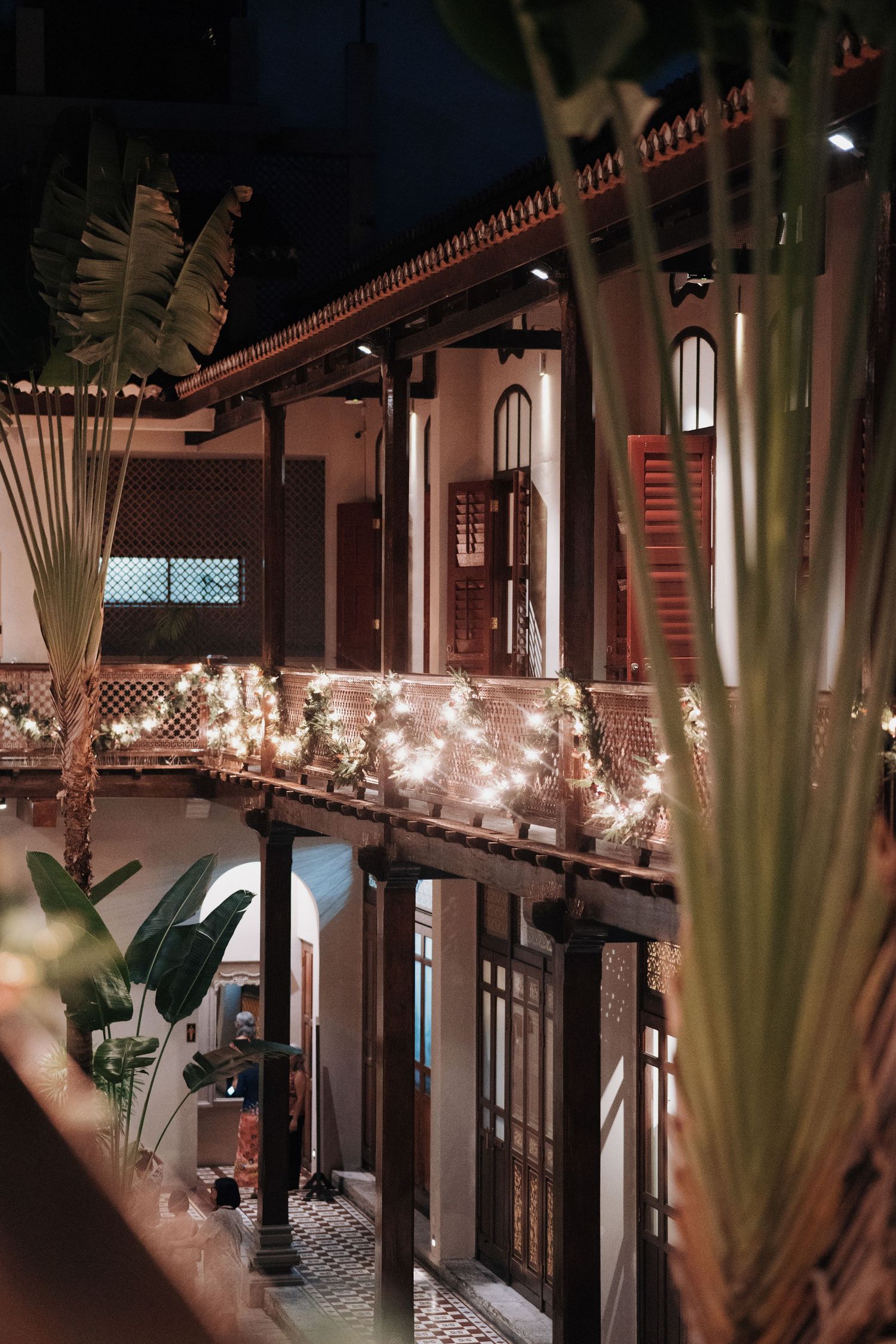 Romantic evening ambiance and heritage architecture at a Seven Terraces Penang wedding venue