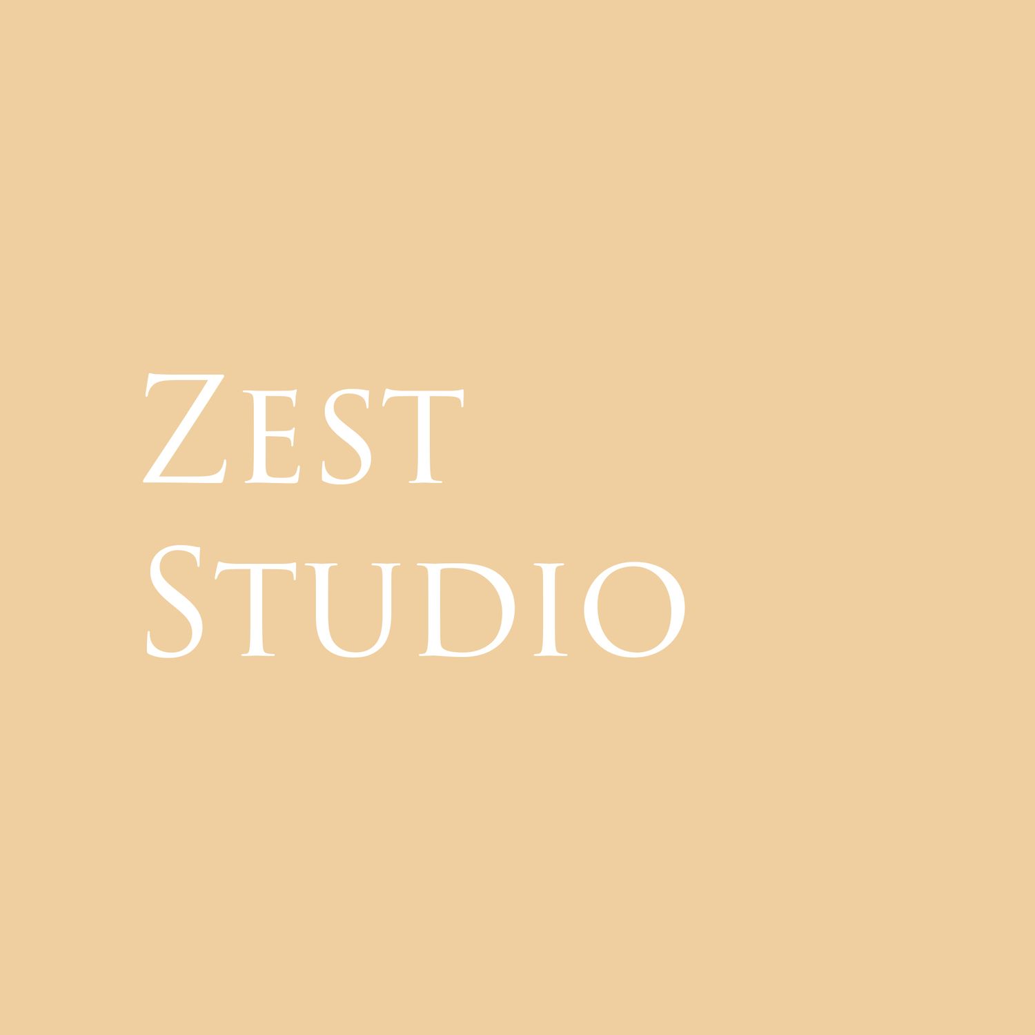 Simple beige background with white text reading 'Zest Studio' in serif font.