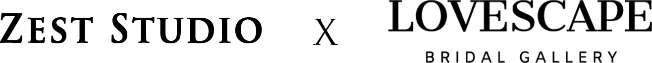 Two fashion brand logos displayed side by side with text reading Zest Studio x Lovescape.