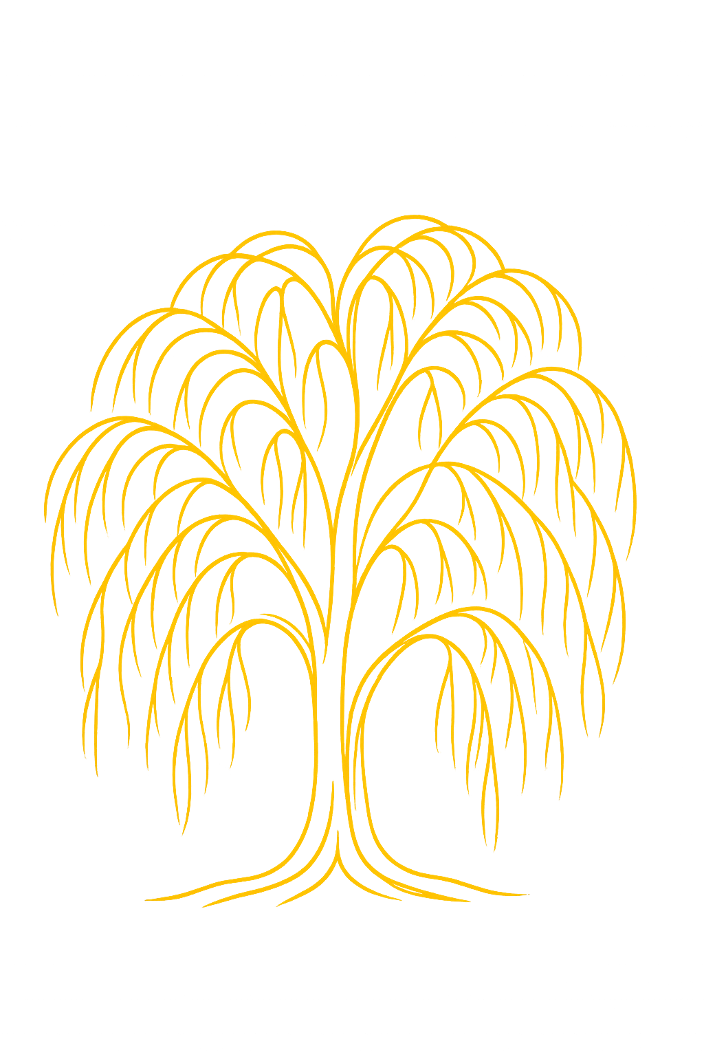 Three yellow willow tree silhouettes with drooping branches arranged in a decorative horizontal pattern.