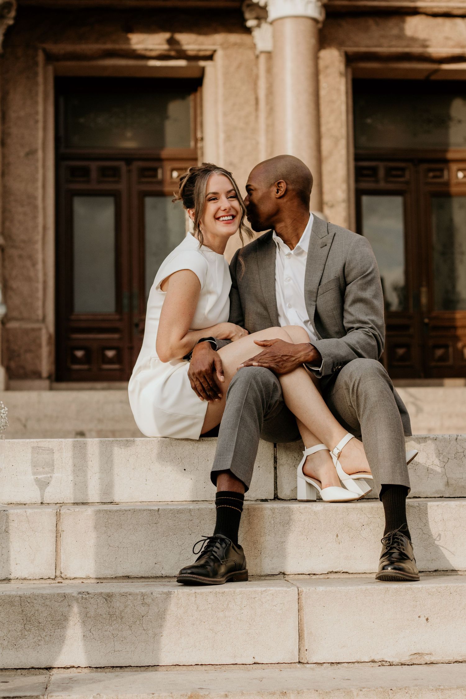 Intimate moment shared between couple at The Texas Capitol In Austin, TX.