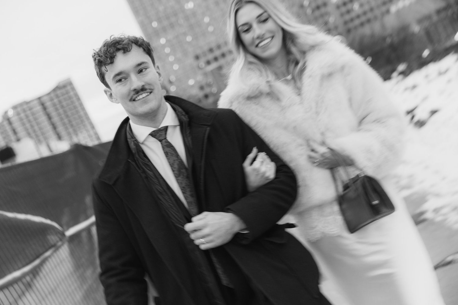 A collection of black and white wedding photos showing couples in formal attire during their special day celebrations.