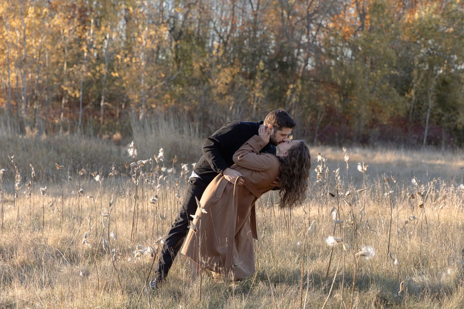 A sequence of equestrian photos showing a rider falling off a horse in a grassy autumn field.