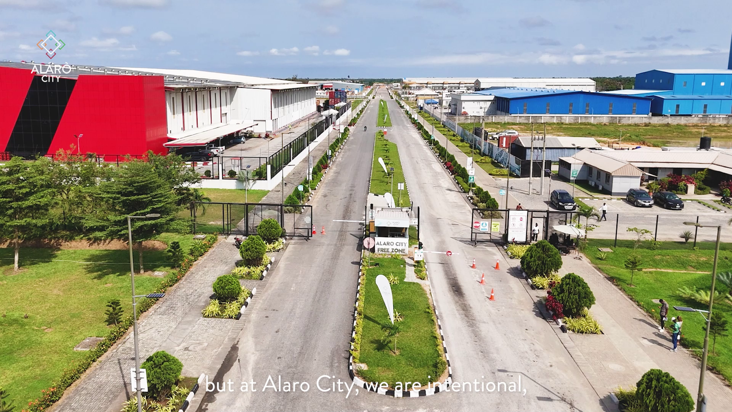 A drone shot of the entrance of Alaro City, Lekki Free Zone, Epe from a digital video made by OPR Studios