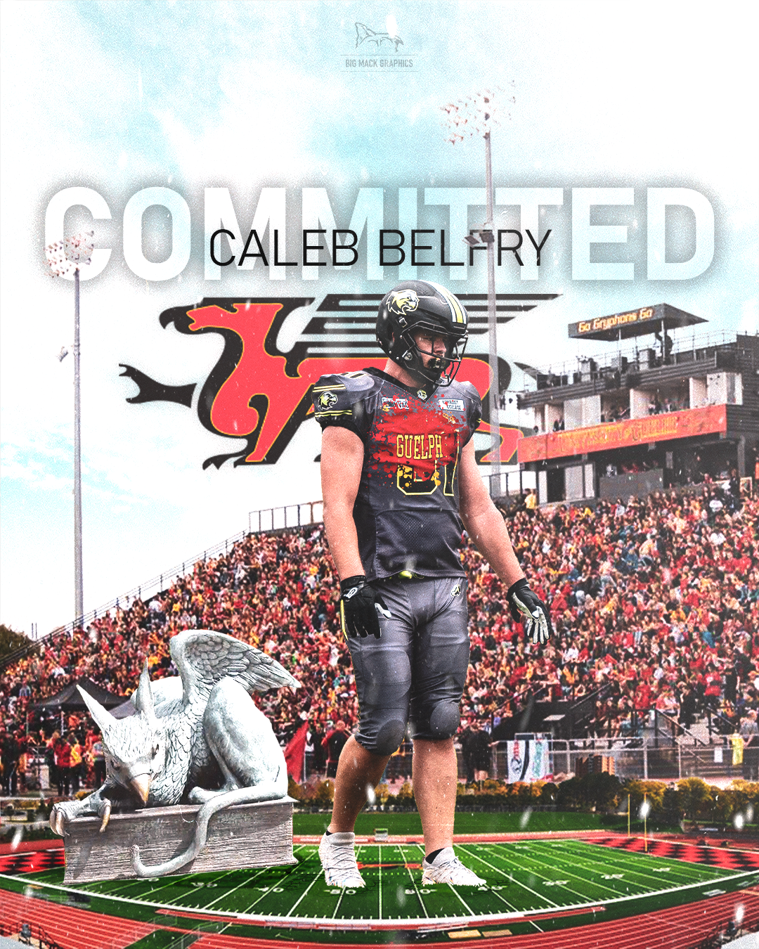 Football player makes a diving catch on the field during a game with a crowded stadium in the background.