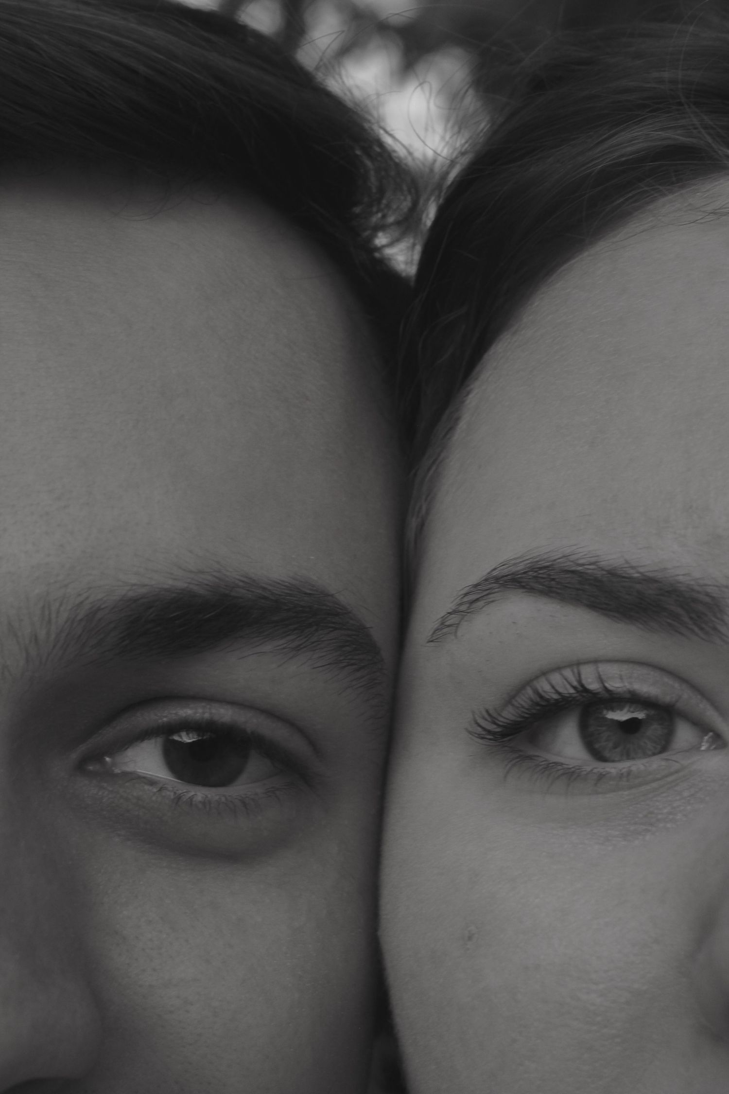 A black and white artistic photo series showing extreme close-up views of eyes in different expressions.