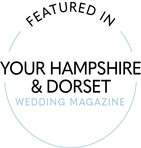 Three circular logos featuring text for Hampshire and Dorset wedding magazine publications.
