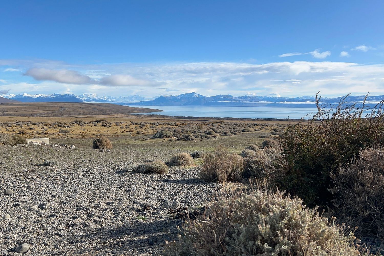 Desert panorama with sagebrush and mountains stretching across the horizon under bright blue skies.