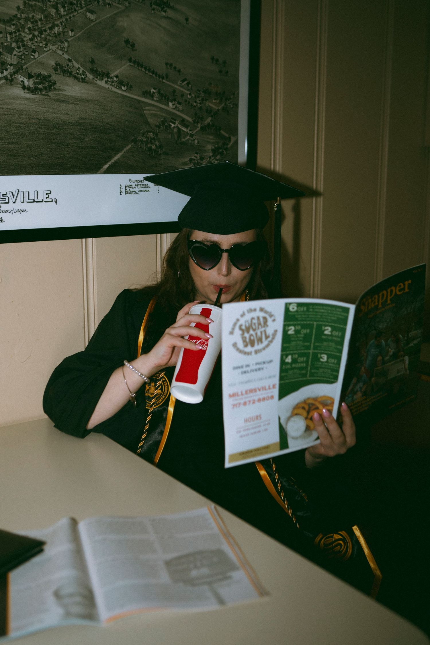 Direct flash graduation photo shoot at Sugar Bowl in Millersville, University of PA