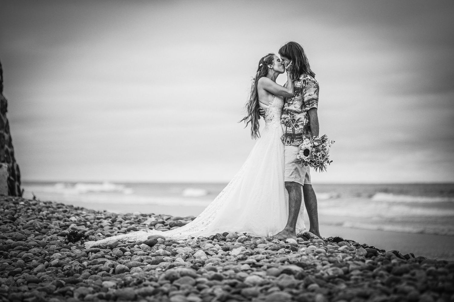 Baja, Mexico boho beach elopement. Lots of sunflowers