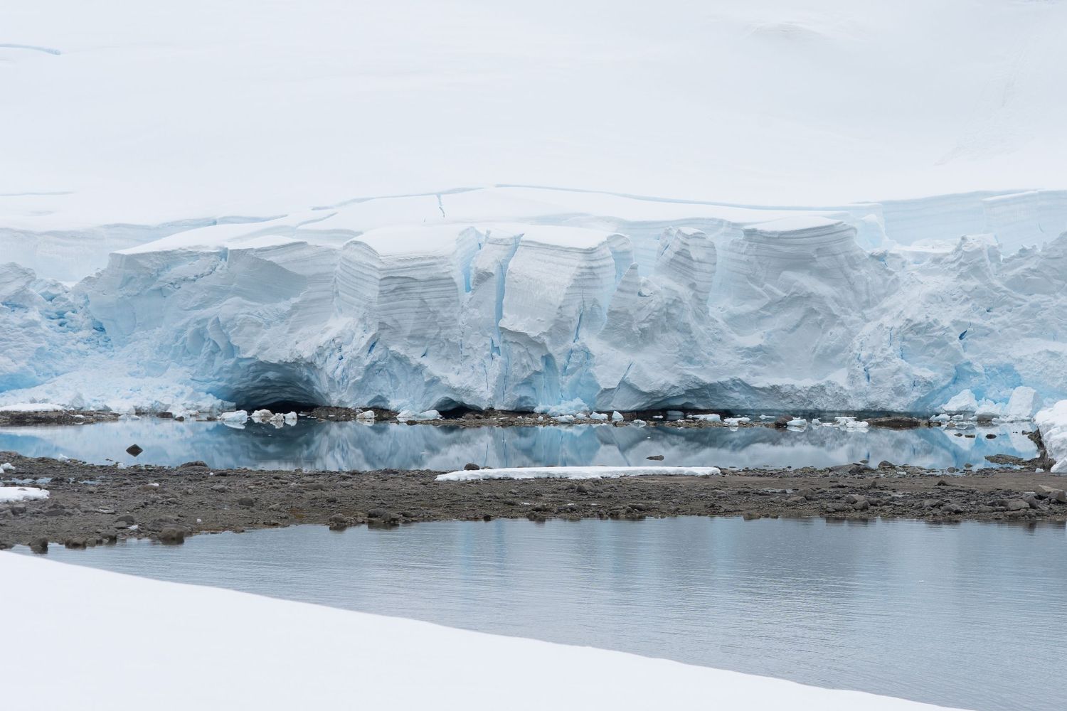 Stunning glacial blue ice and snow in Antarctica.