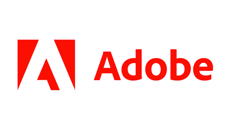 Adobe software company logo with red letter A icon and bold red text on white background.