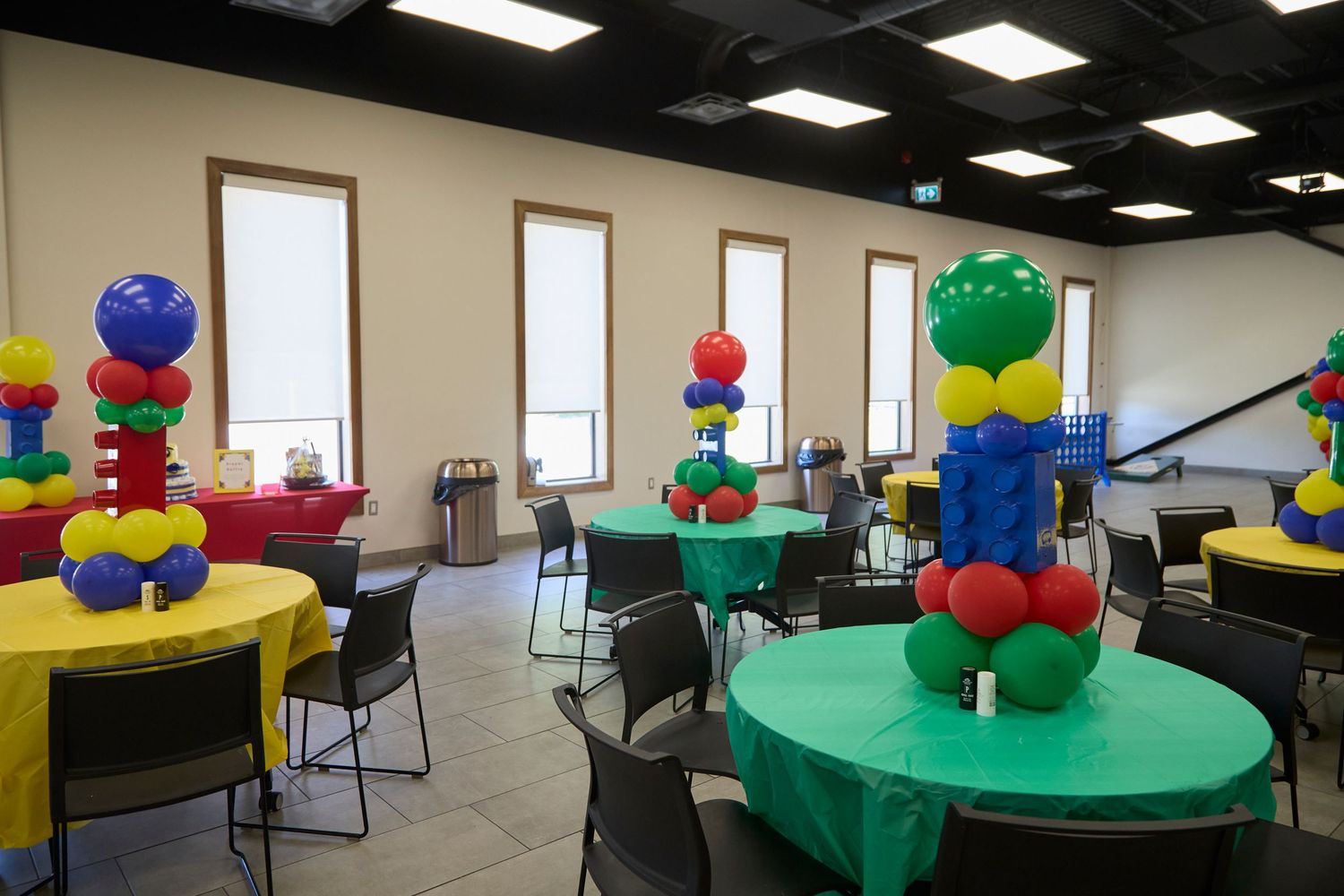 Balloon decor at lego themed birthday party.