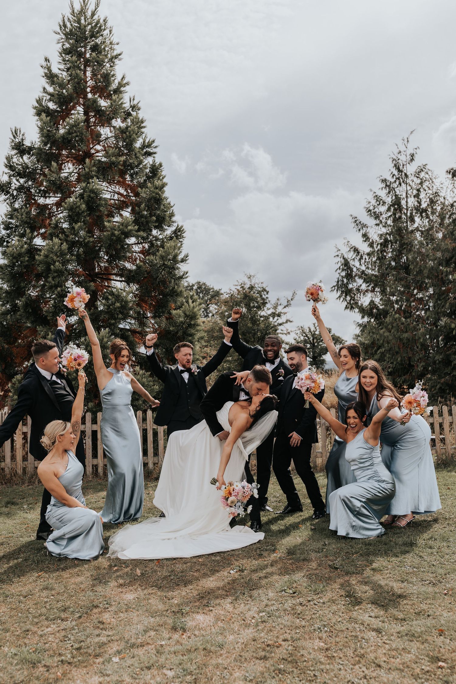 Wedding Party cheering at wedding in UK