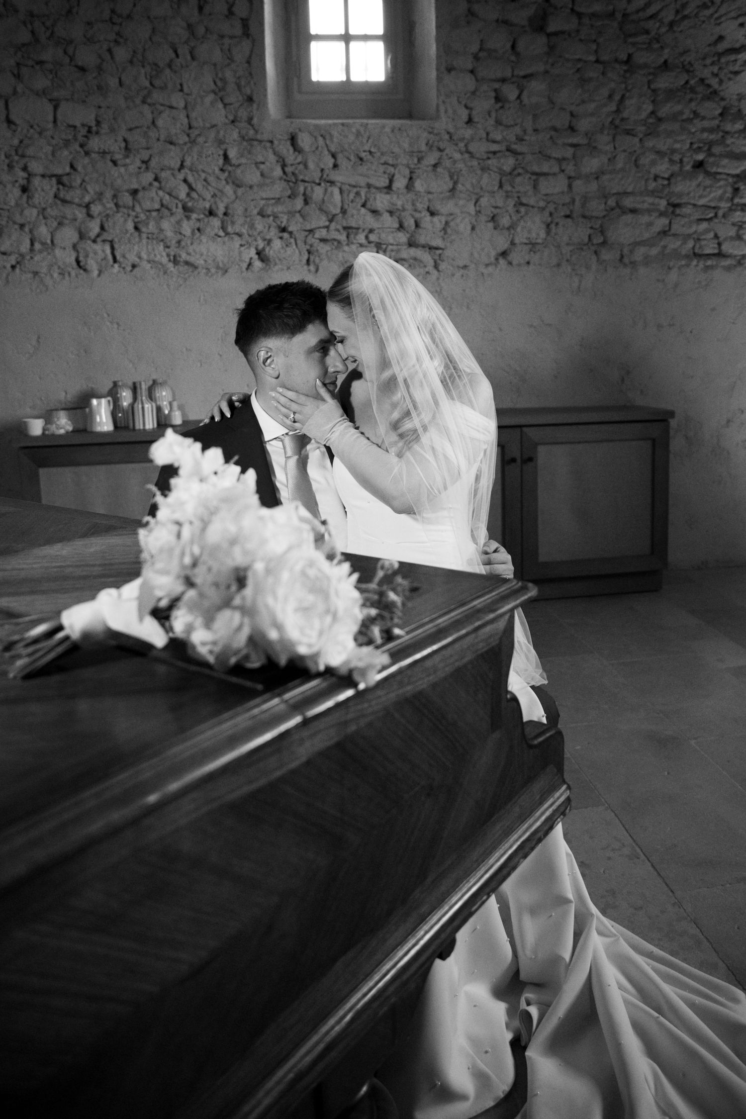 posed couple moment at Provence wedding venue