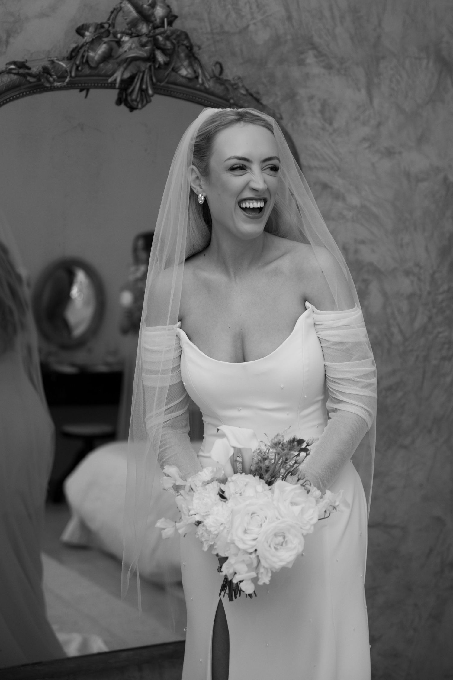 Candid bride moment at Le Petit Roulet wedding in France captured in an editorial documentary style