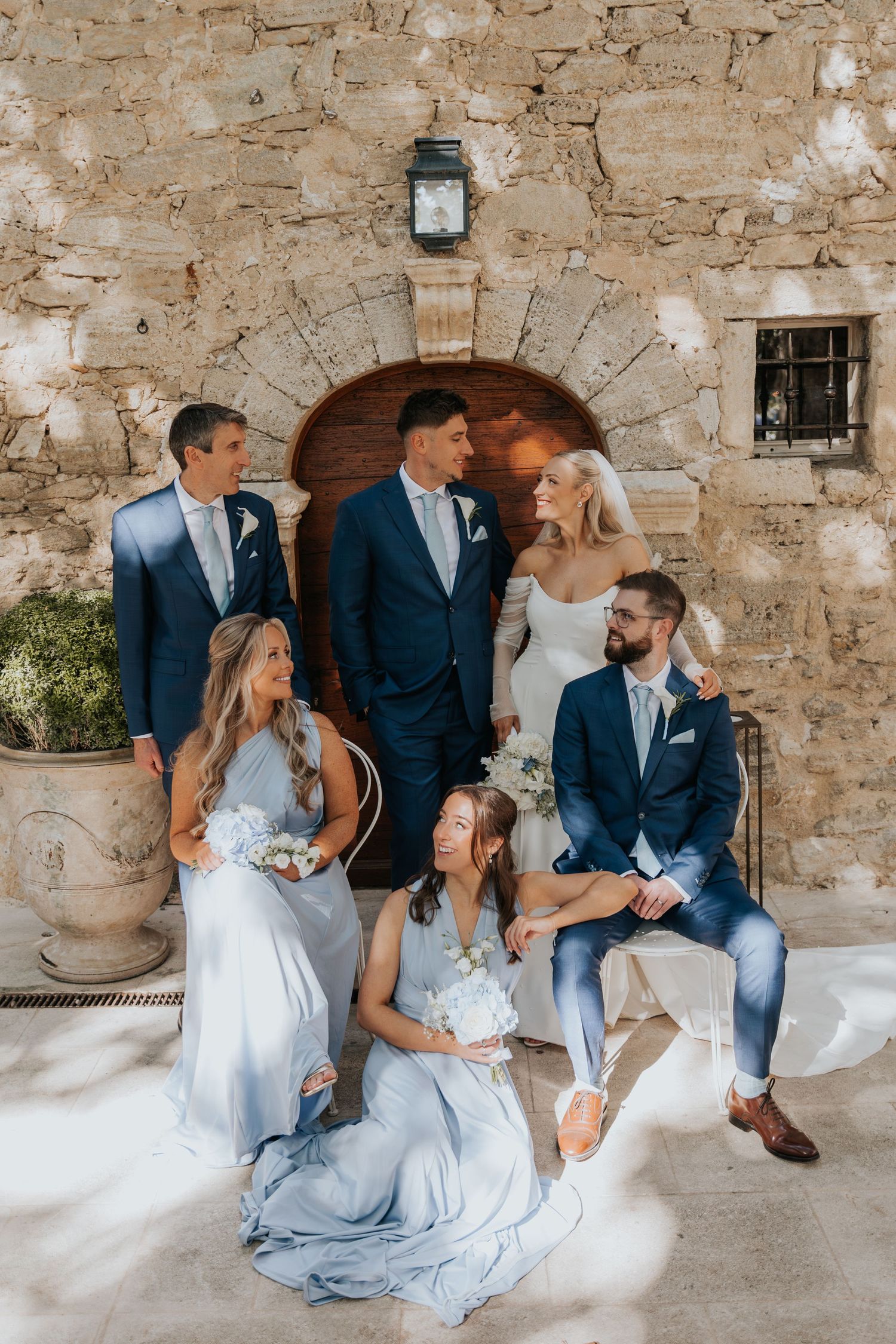 wedding party courtyard portraits at Le Petit Roulet wedding