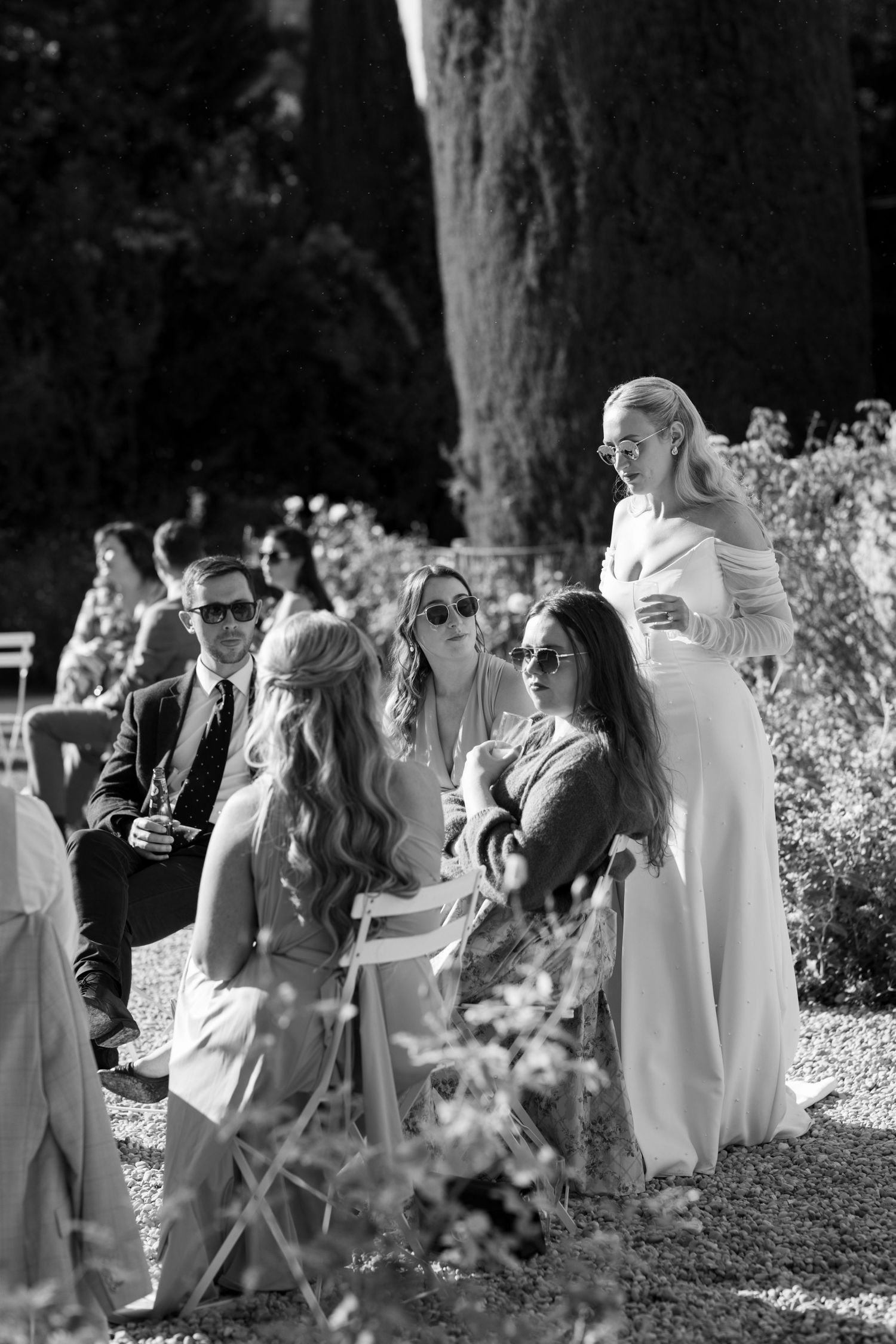 Outdoor wedding reception in Provence France captured in editorial way