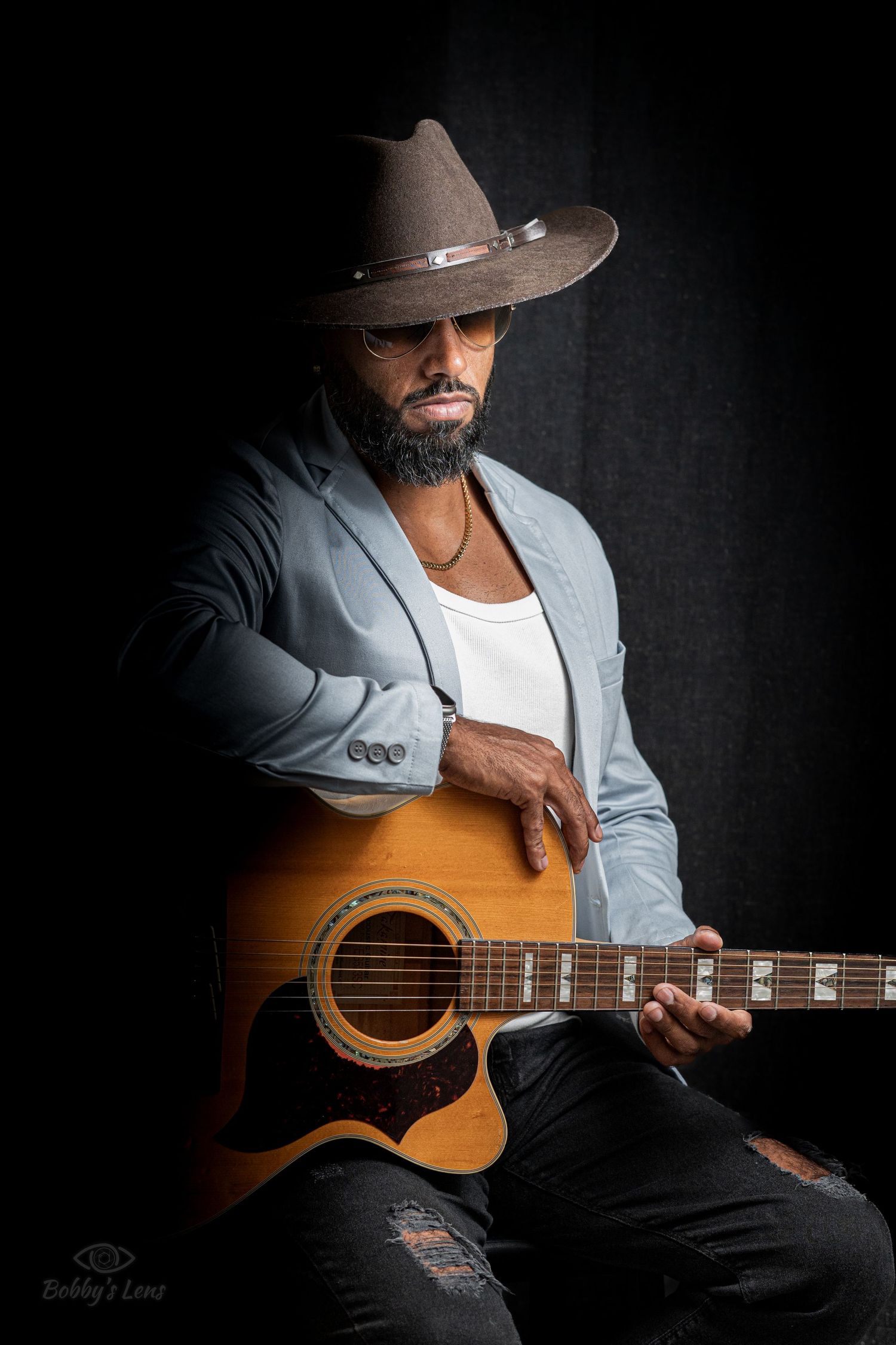 Dramatic musician portrait in Pompano Beach