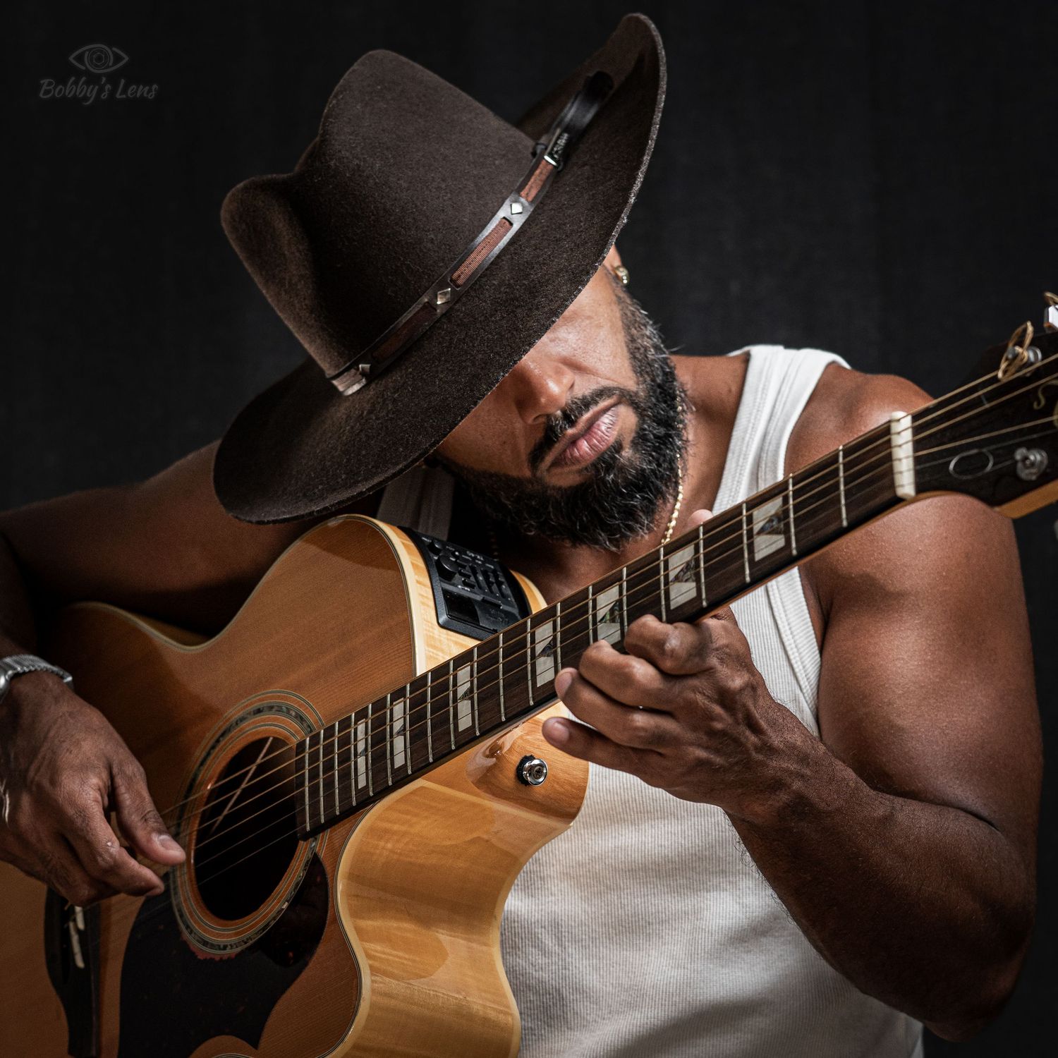 guitarist portrait in home studio in Pompano Beach Florida