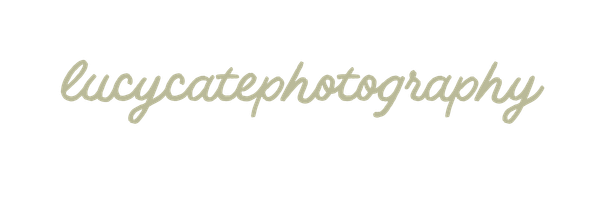 Elegant cursive script logo for Lucy Cate Photography in muted olive green on a white background.