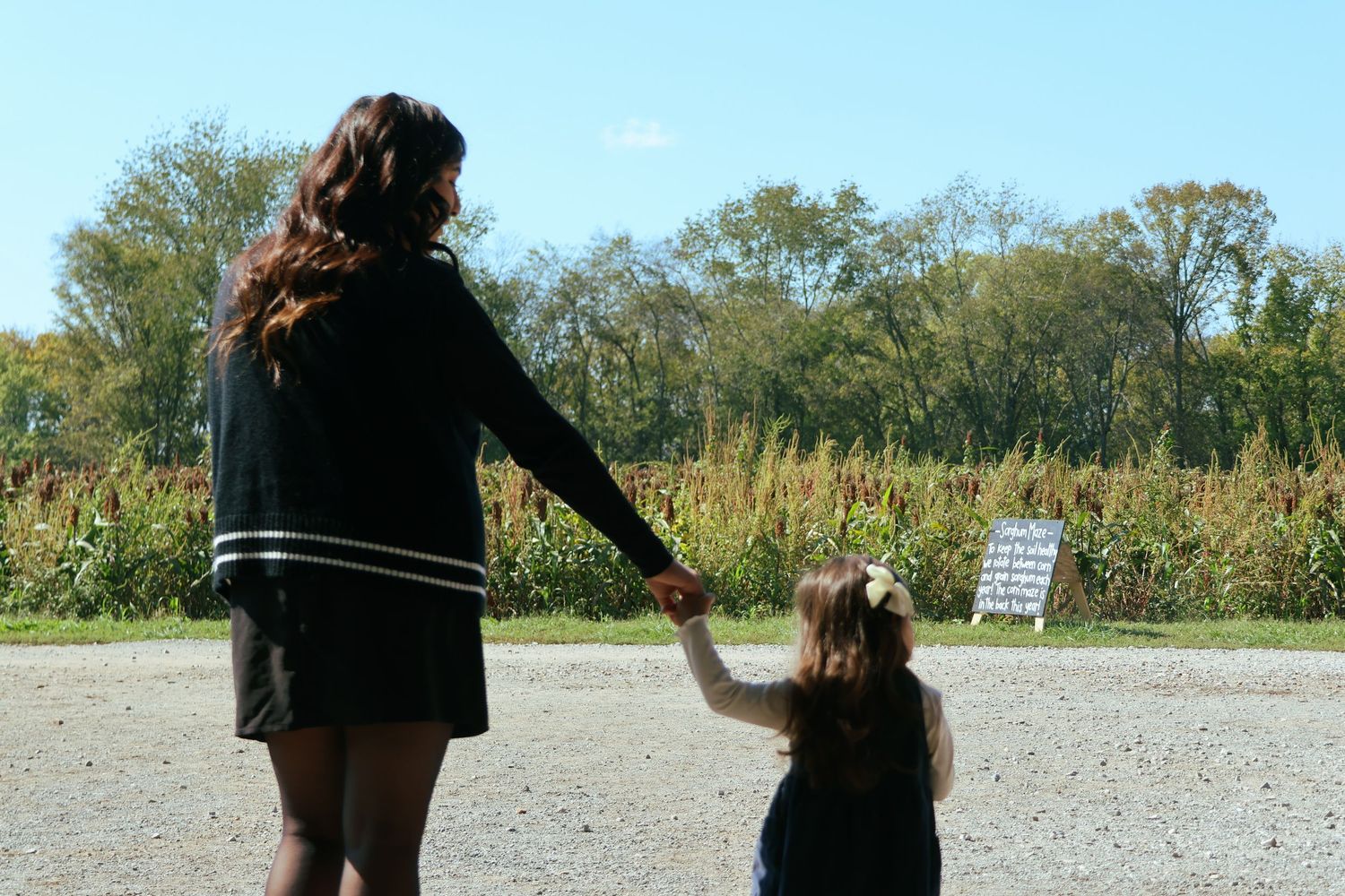 Digital photograph of a mother and daughter holding hands.
