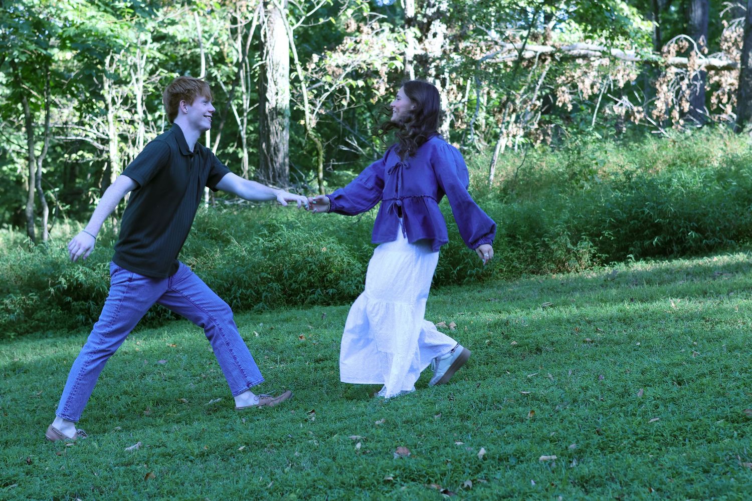 Candid shots of people playing and running in grassy outdoor setting.