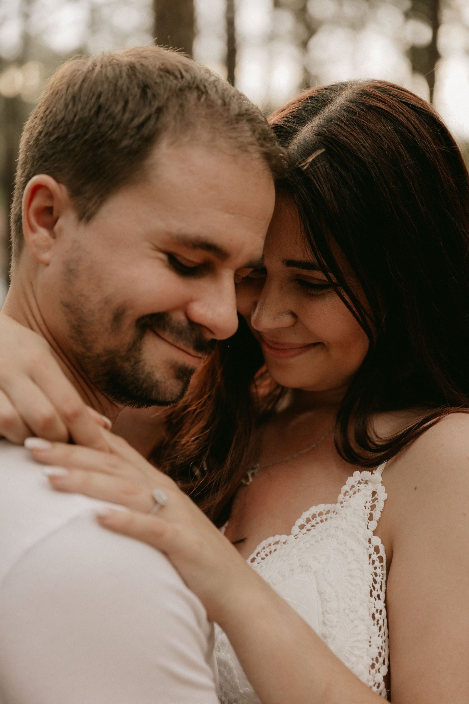 Intimate romantic couple sharing tender moments in a series of close-up photos showing affection and connection.