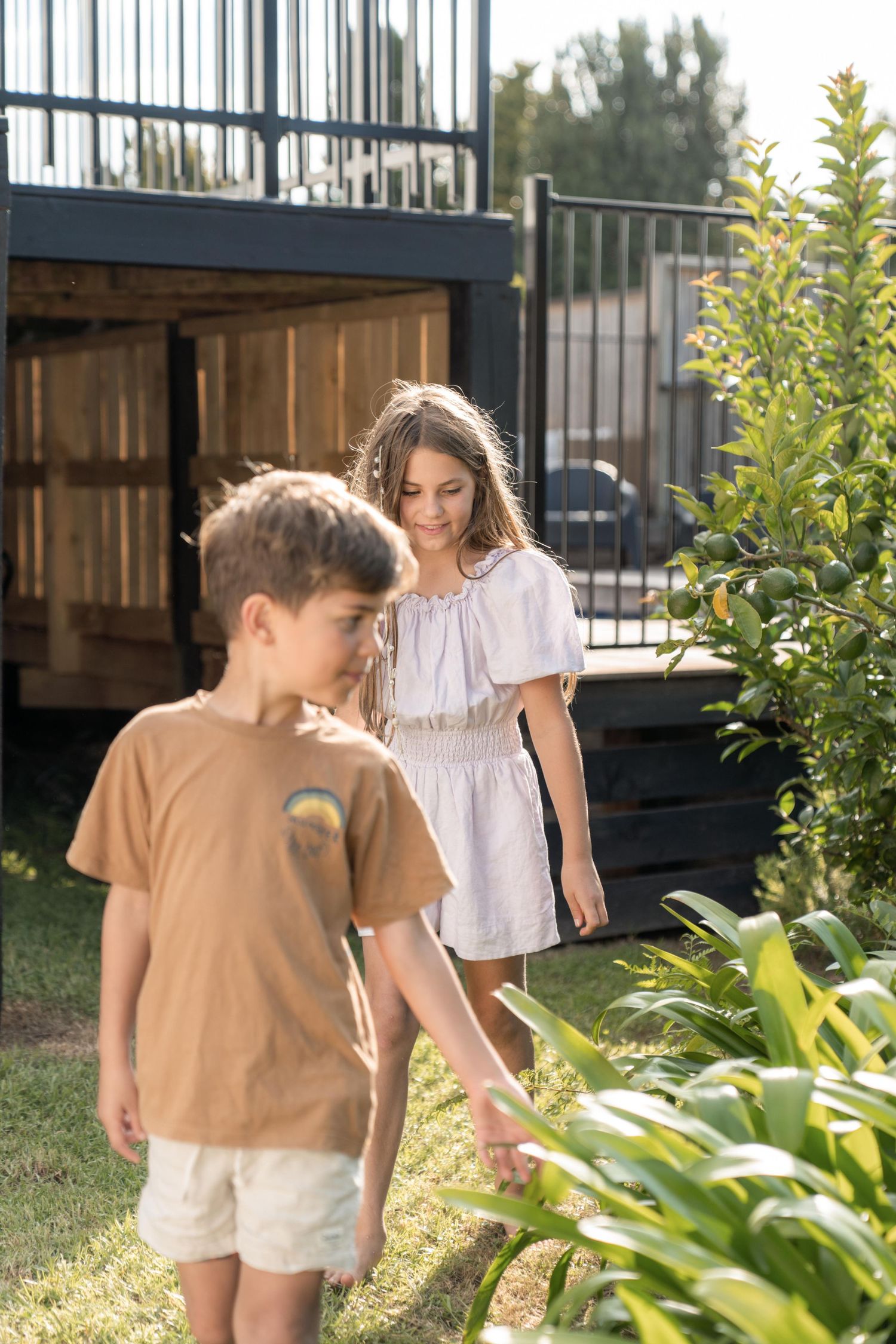 Bright outdoor garden scene with greenery and natural landscaping elements.