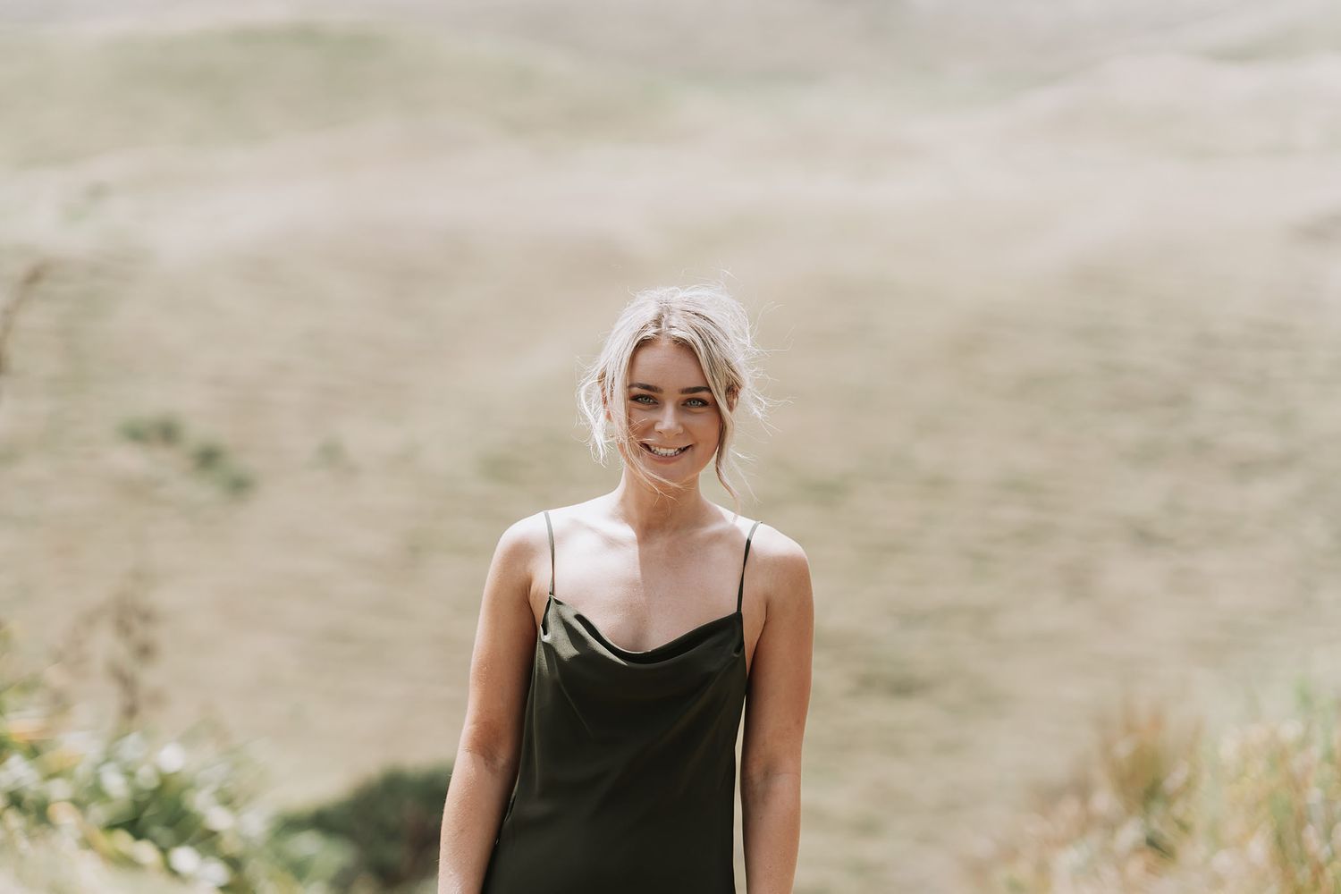 A series of cropped side-by-side photos showing parts of people in casual outdoor settings in warm natural lighting.