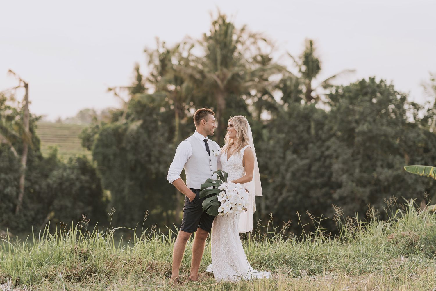 Beautiful outdoor wedding ceremony setup with mountain views and natural scenery.