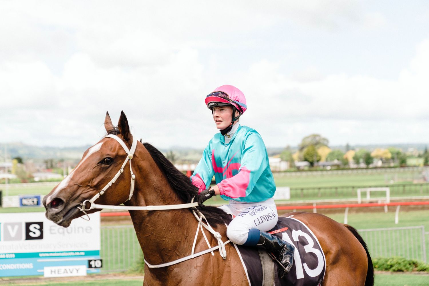 Horse racing action shots showing jockeys riding on the track.