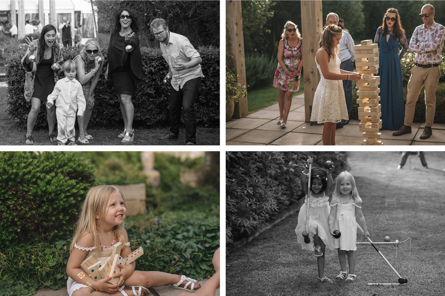 A collection of candid and posed vintage family photos showing people engaged in various outdoor activities and gatherings.