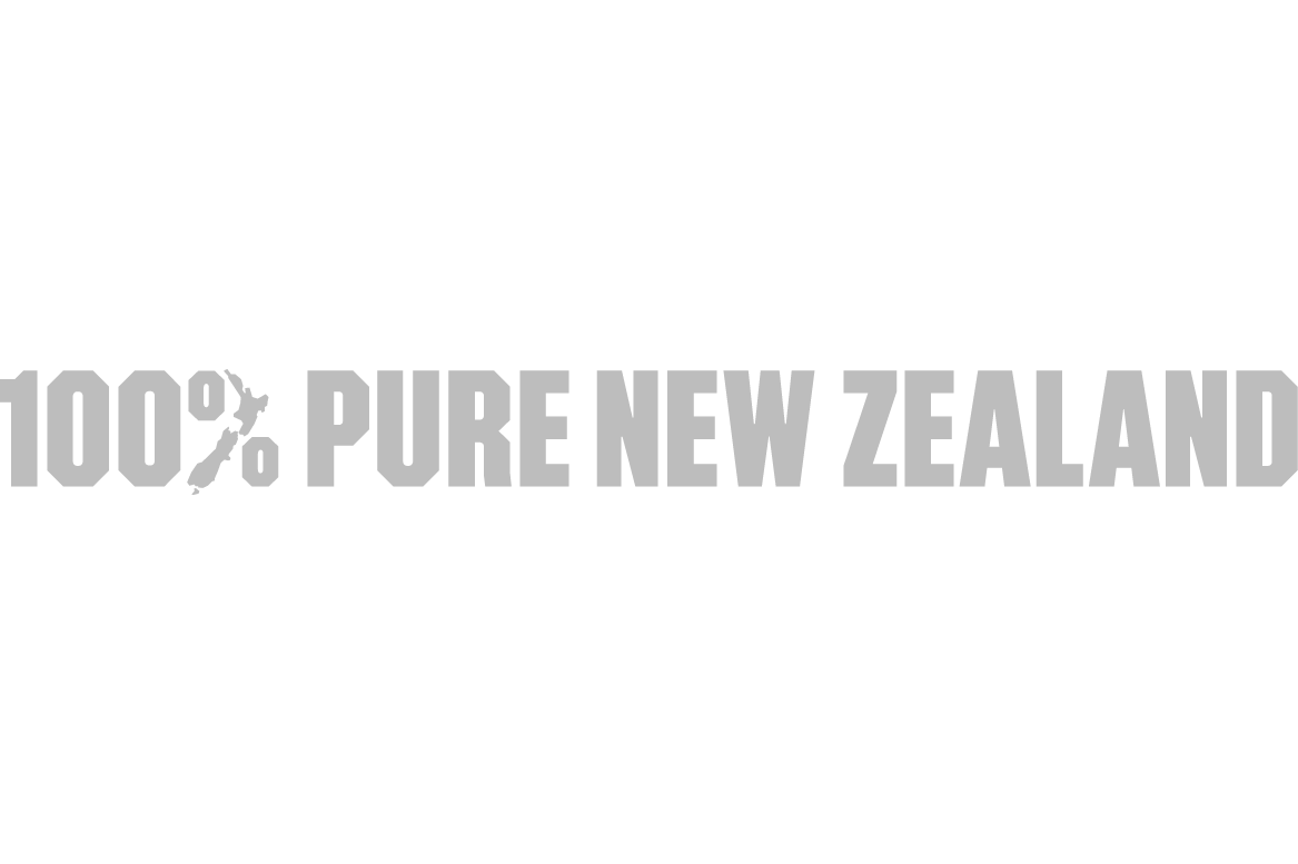 White text reading '100% PURE NEW ZEALAND' on a black background.