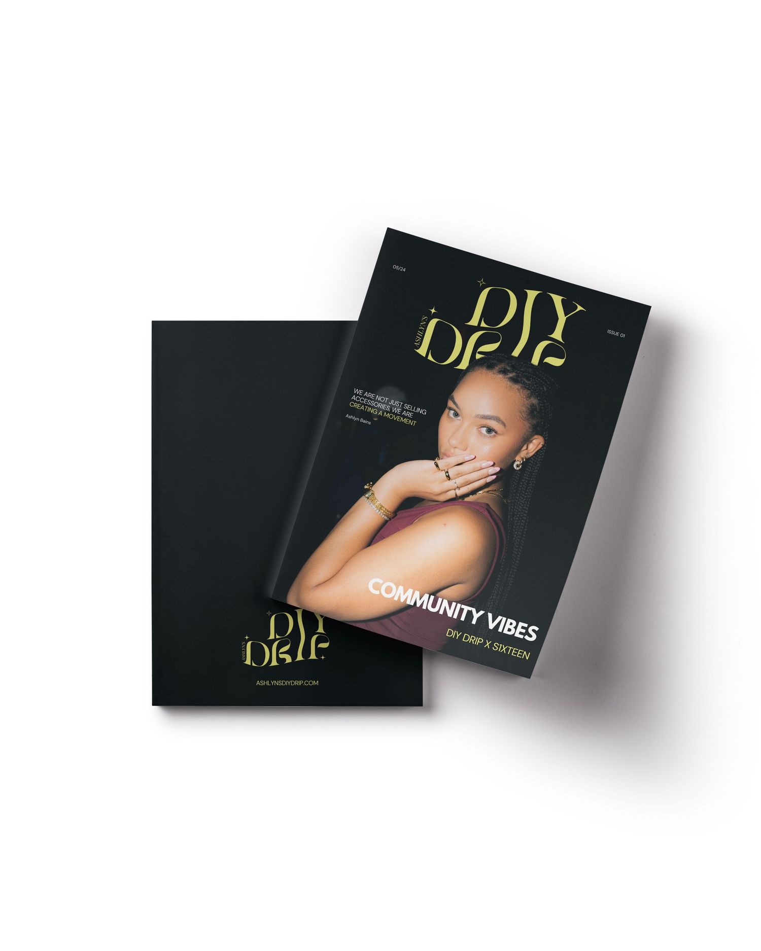 Two black magazine covers showing 'DIY light' photography publication with minimalist design and gold text.