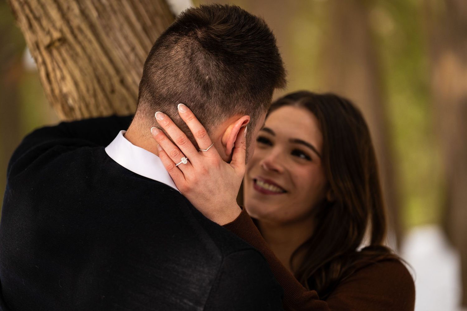 man and woman embrace