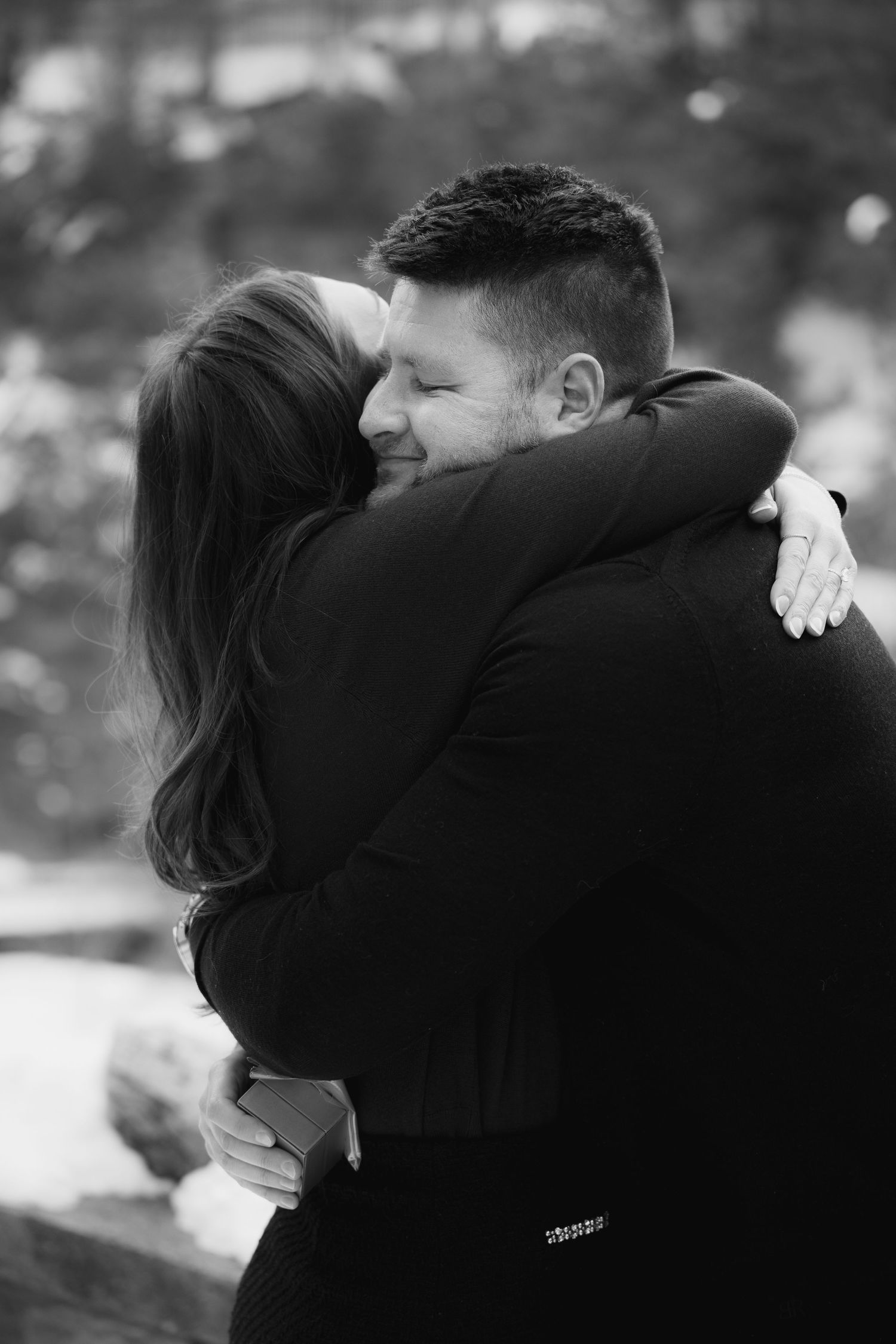 Man and woman hug