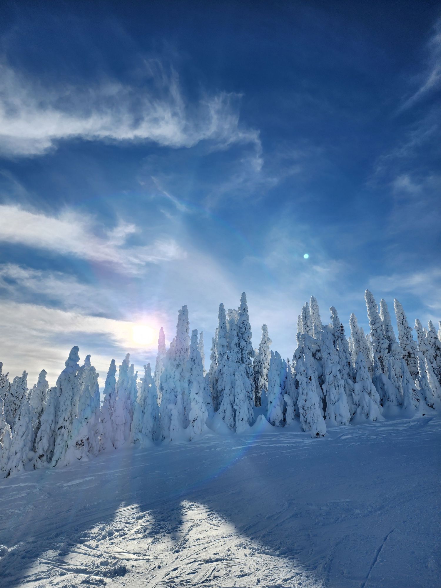 blue sky on snowy mountainside