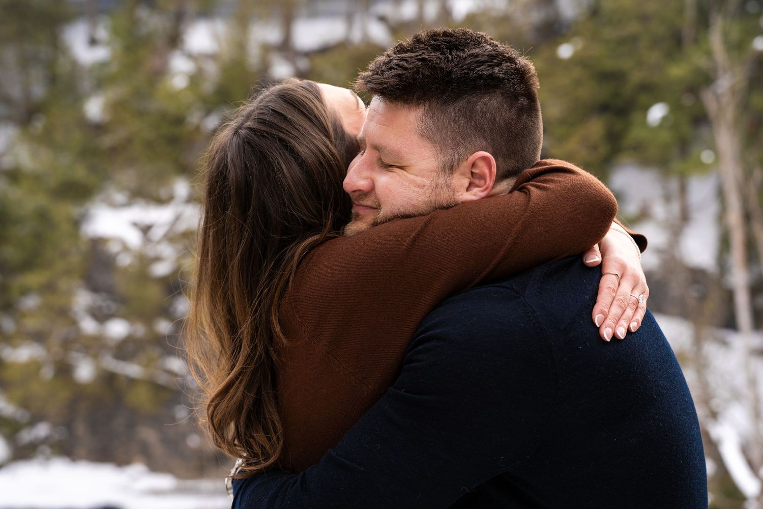 man and women embrace