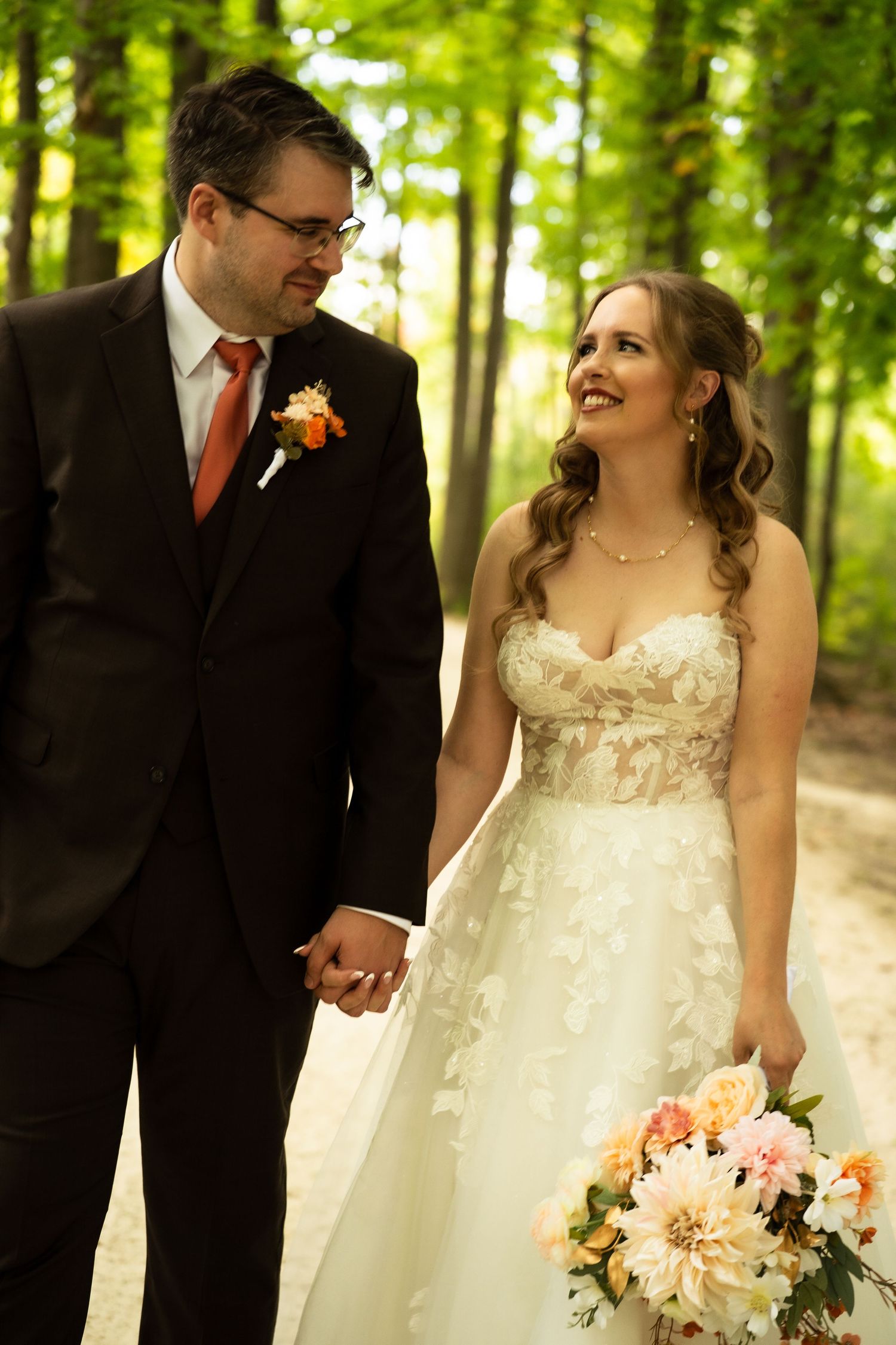 bride and groom looking at each other