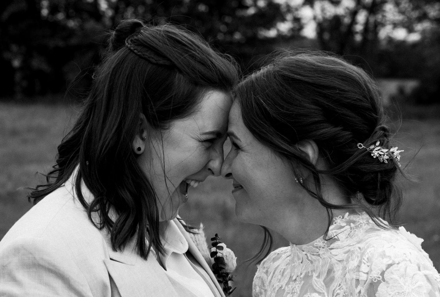 brides laughing
