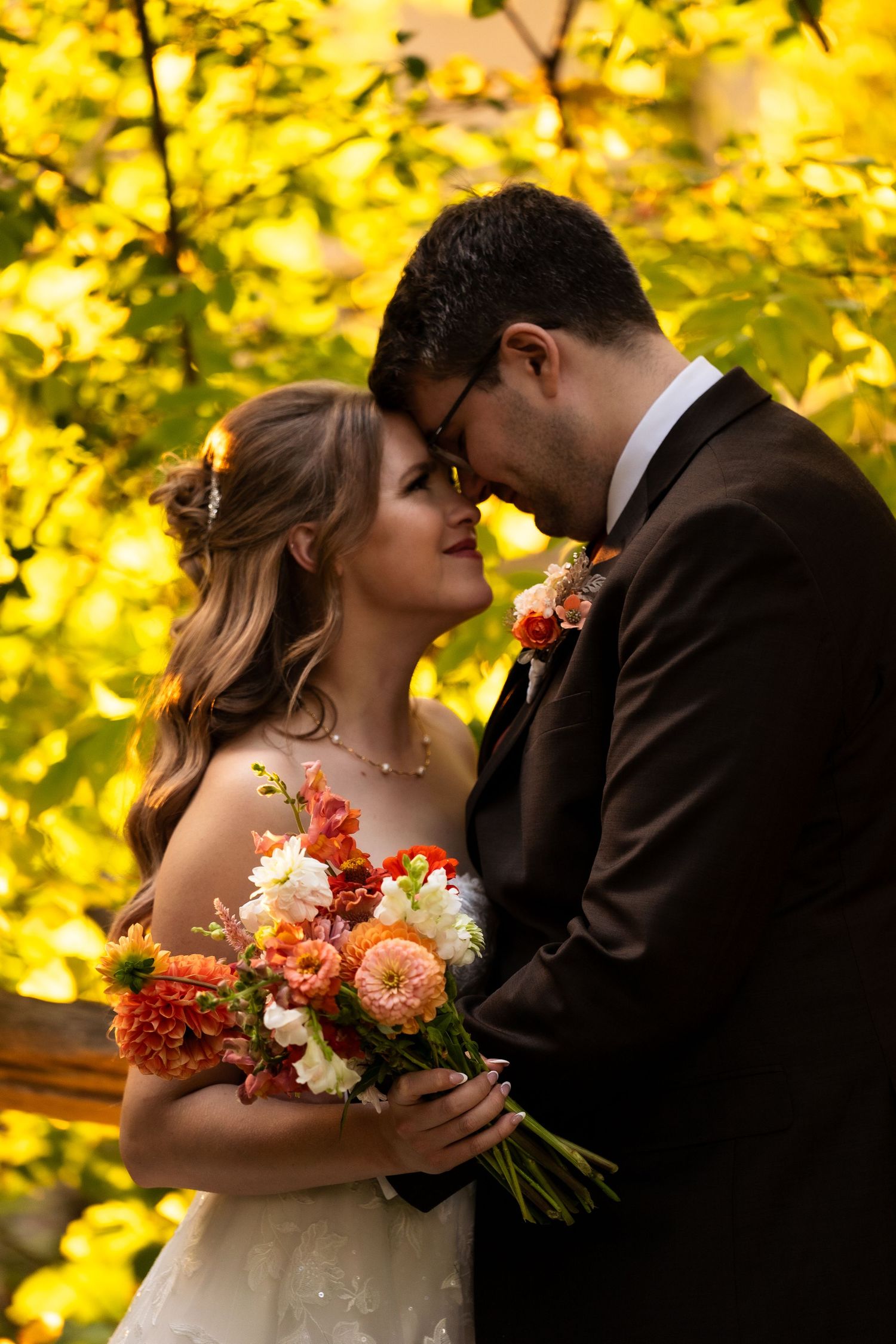bride and groom nose to nose