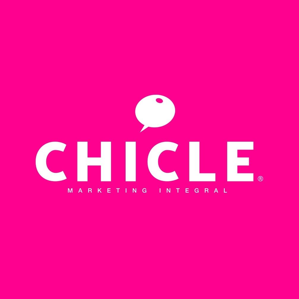 White Chicle marketing integral logo on bright pink background with small bird icon.