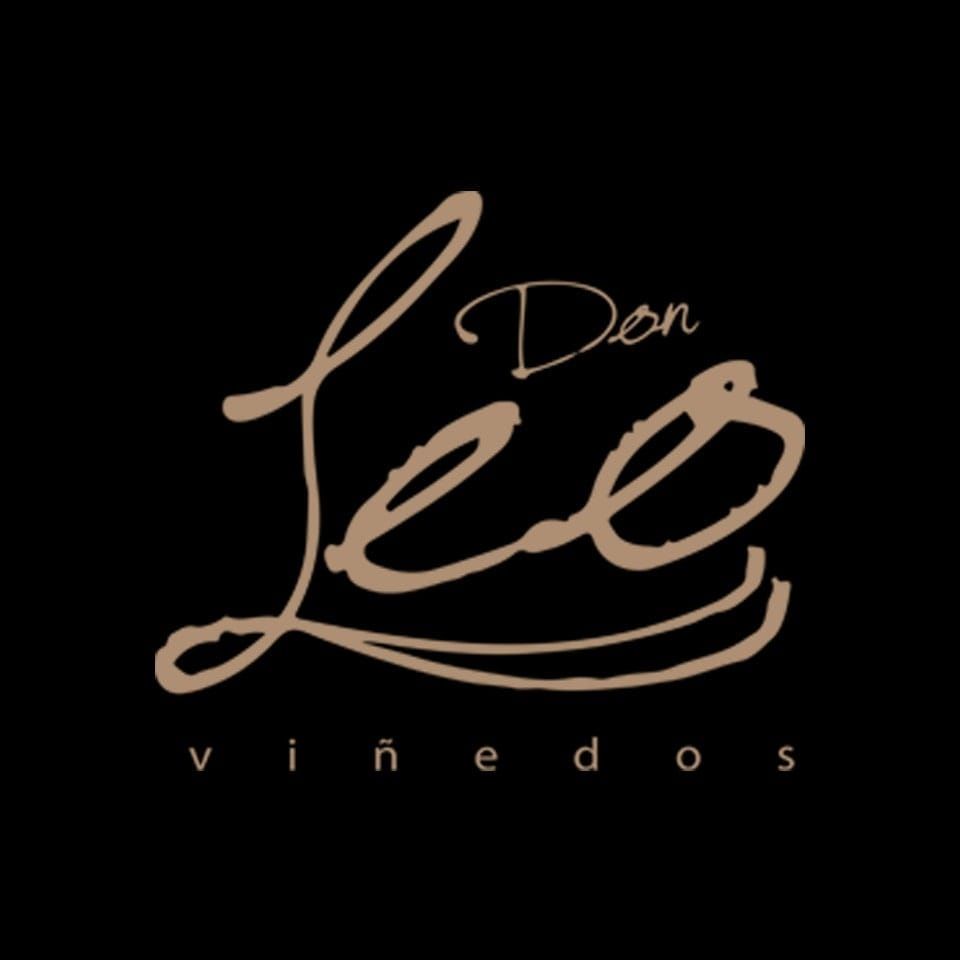 Don Leo Vinedos cursive logo design in gold on black background.