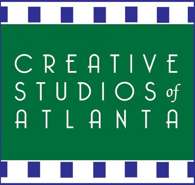 Blue and white striped pattern with text overlays showing 'Creative Studios of Atlanta' and 'Creative' in white text.
