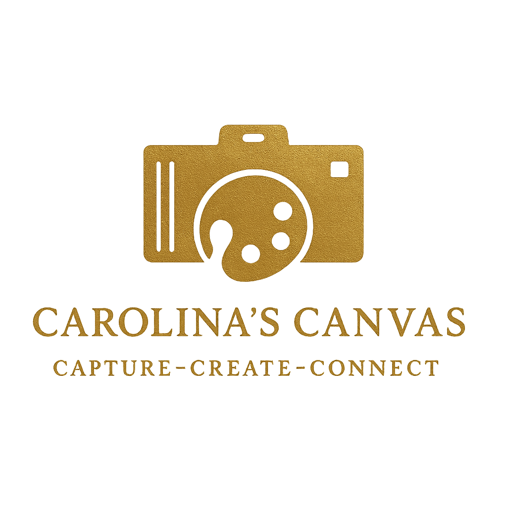 Gold camera logo design for Carolinas Canvas