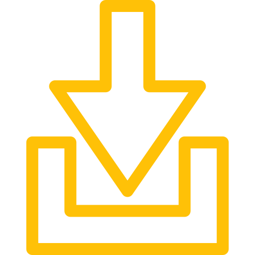 A simple yellow download icon showing a downward-pointing arrow above a rectangular base.