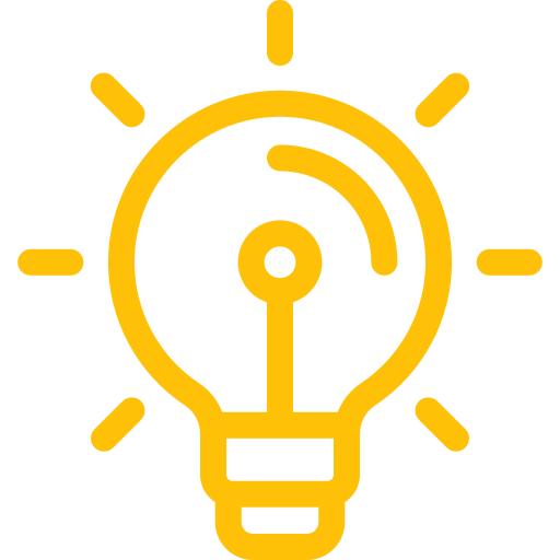 A bright yellow light bulb icon with radiating lines forming a sun-like shape around it.