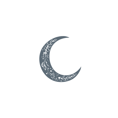 Three decorative crescent moons with ornate patterns in a dark blue color arranged horizontally.